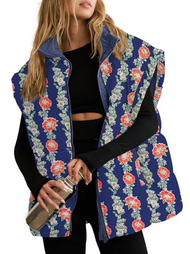 Tankaneo Womens Floral Oversized Puffer Vest Cap Sleeve Winter